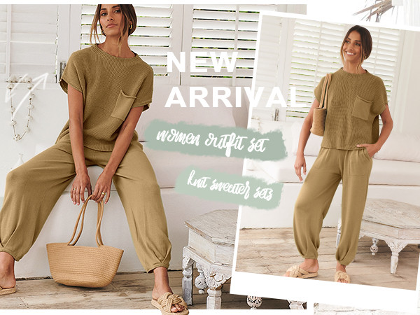 ANRABESS Women's Two Piece Outfits Sweater Sets Knit Pullover Tops and High Waisted Pants Tracksu... | Amazon (US)