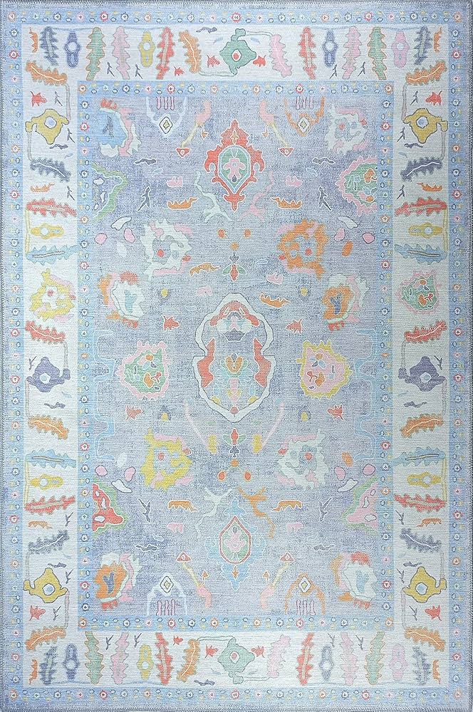 Muted Blues Modern Oushak Rug, Shades of Light Blue Vintage Turkish Colorful Oriental Antique Inspir | Amazon (US)