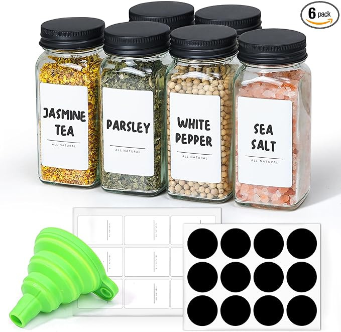 ComSaf 6Pcs 4oz Glass Spice Jars with Shaker Lids, 21 Labels, Spice Jars Trial Set & Supplement S... | Amazon (US)