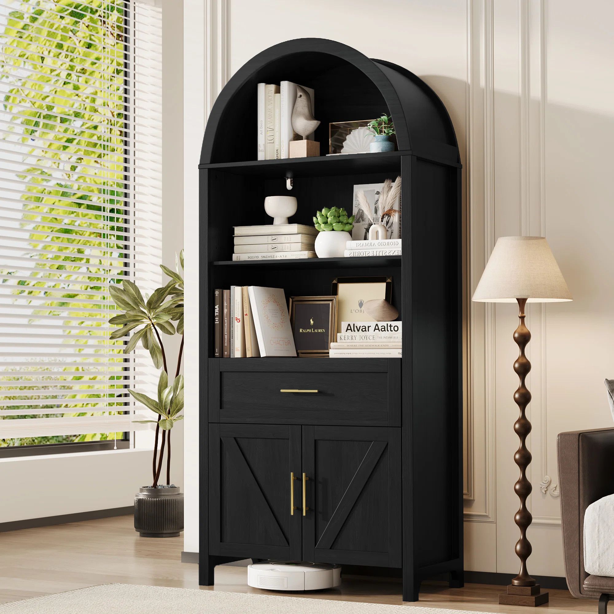 70''H Wood Arched Cabinet 5-Tier Bookcase Kitchen Pantry Storage Cabinet | Wayfair North America