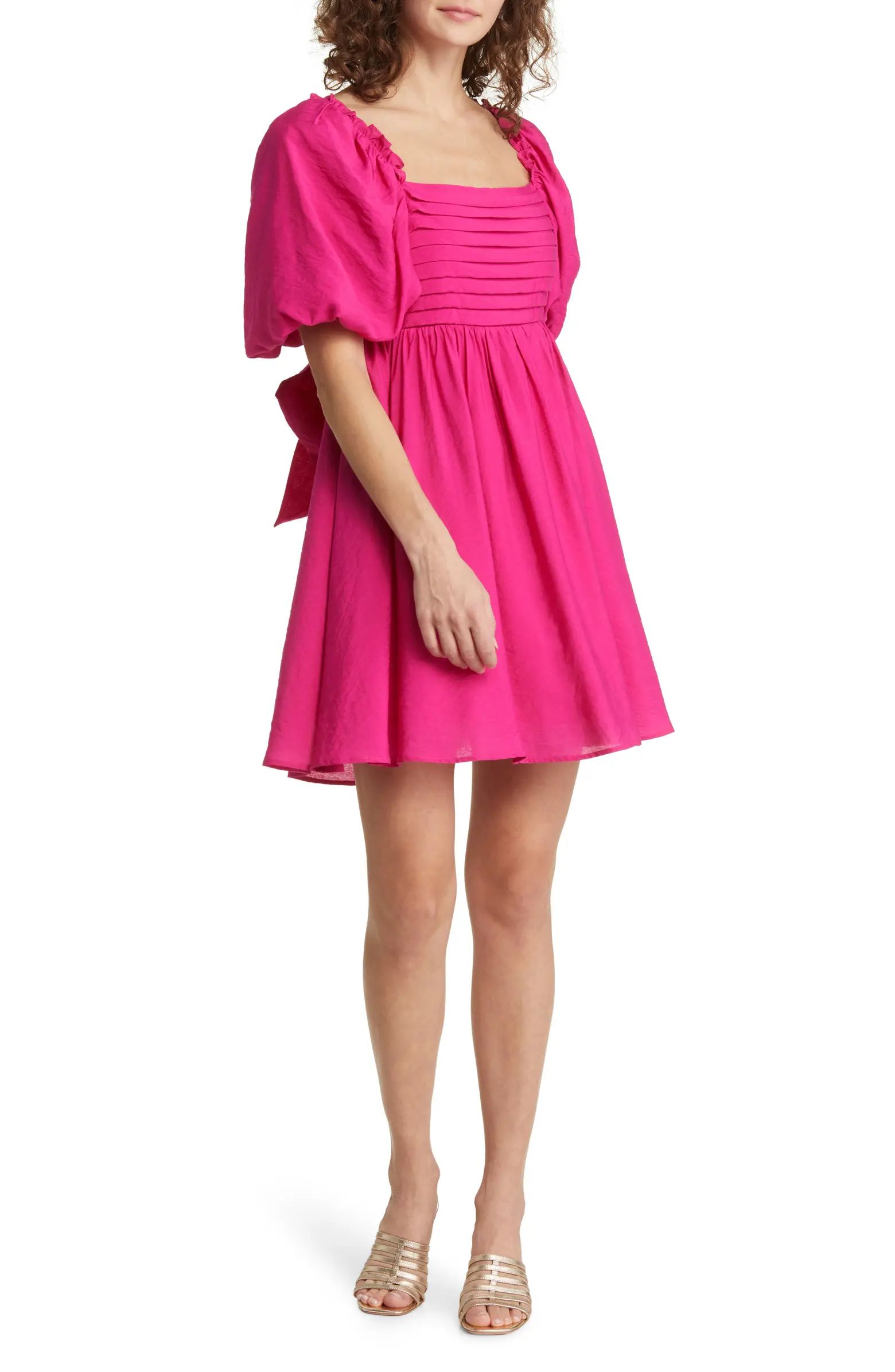 Puff Sleeve Pleated Dress | Nordstrom