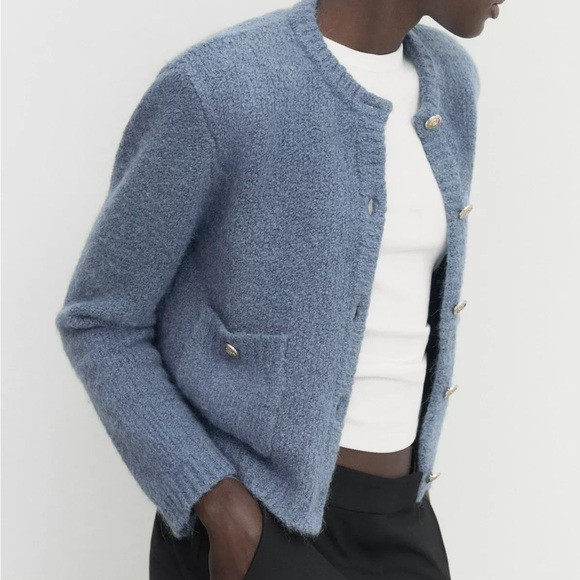 Massimo Dutti Blue Boucle Cardigan | Poshmark