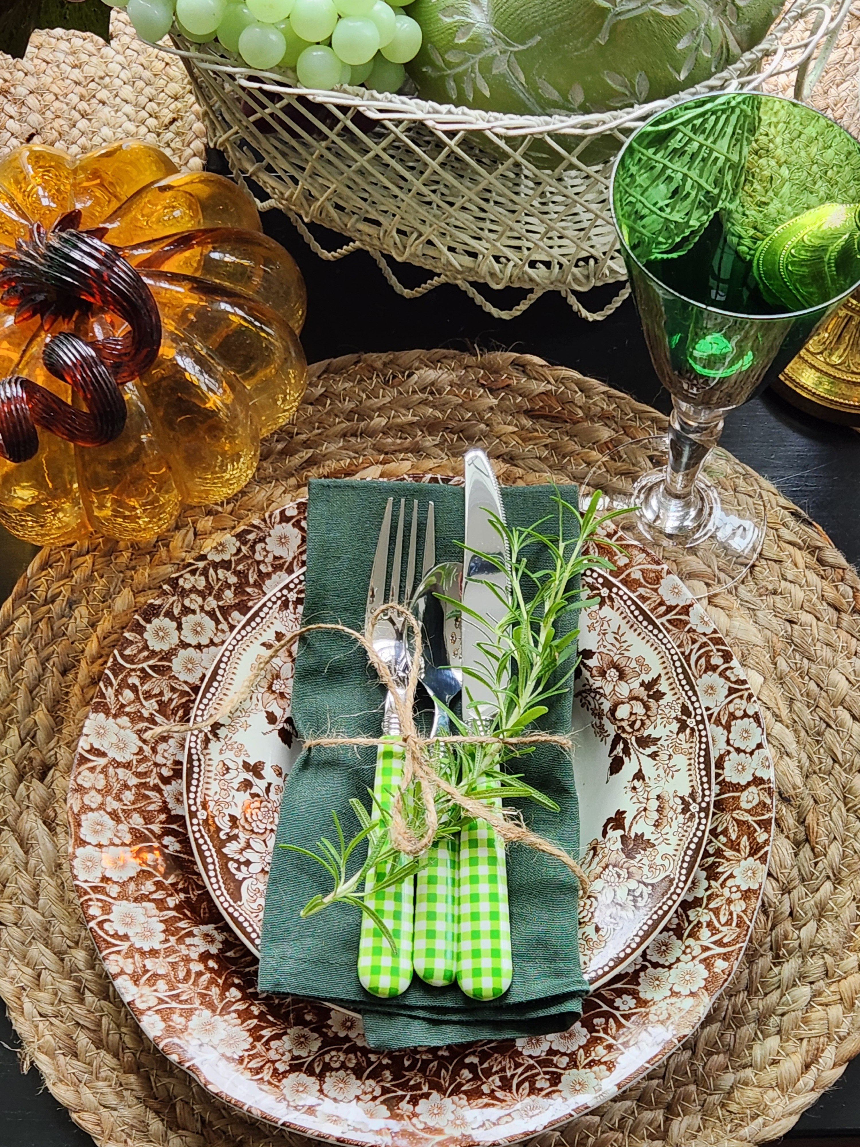Brown calico dishes & green checked silverware for autumn dinners!

#LTKSeasonal #LTKHome
