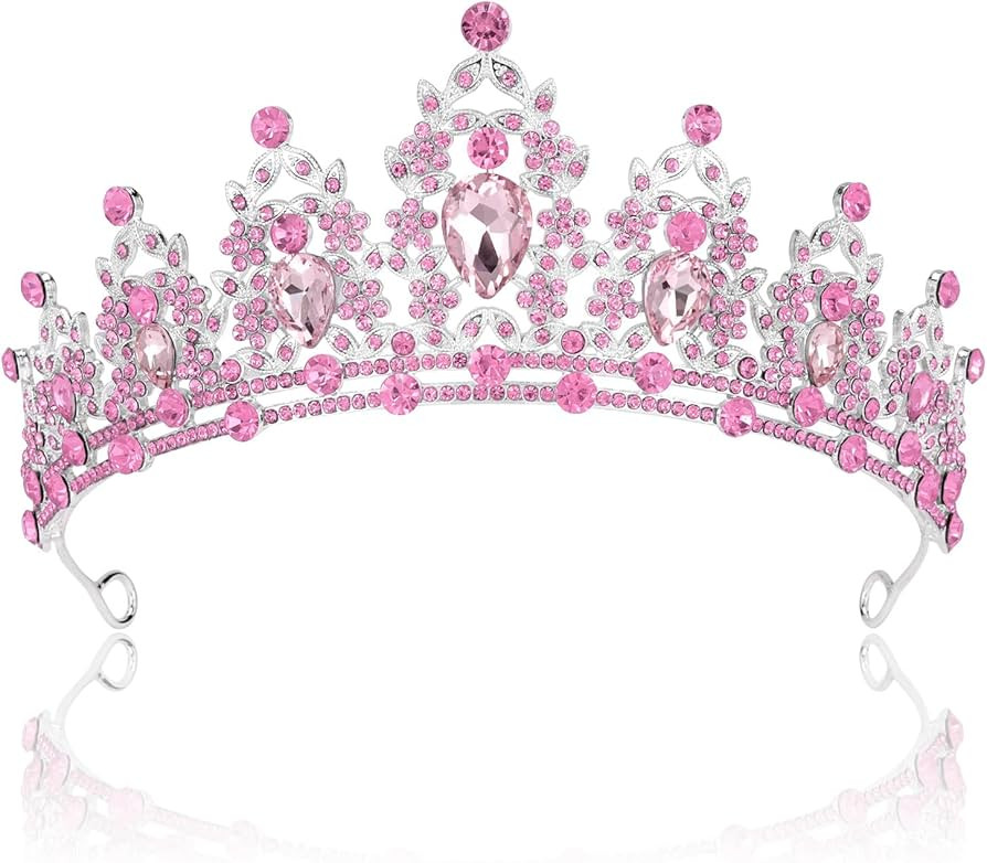 SuPoo Pink Crown Tiaras for Women Crystal Princess Crown Headband Birthday Queen Rhinestone Birthday Gift Quinceanera Crown for Wedding Party Prom Halloween Cosplay Accessories | Amazon (US)