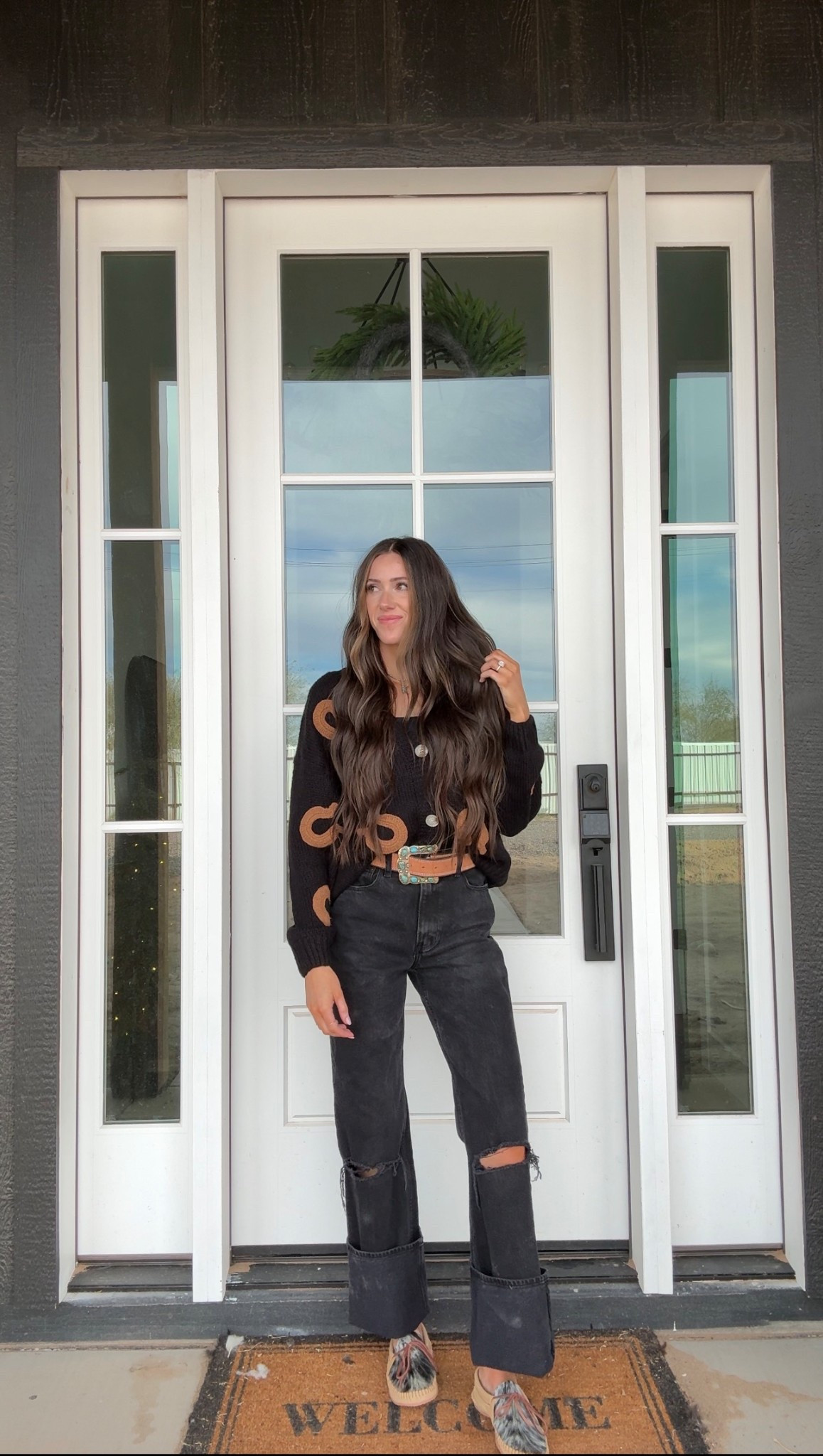 5’8” | 24-25w | 110 lb 

Sweater - Grit and Grace Boutique 
Belt- NRS 
Buckle - Savannah 7s
Jeans - Abercrombie (25- could size down)
Shoes - Broncy Donkey code “BEV10”

#westernfashion #nfrfashion #rodeofashion #westernootd

#LTKgrwm #LTKootd #LTKdayinmylife