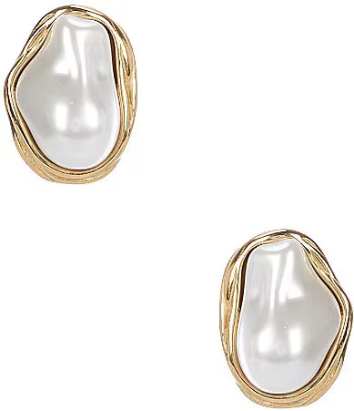 SHASHI Baroque Molten Frame Stud Earrings - Gold/Pearl | Dillard's