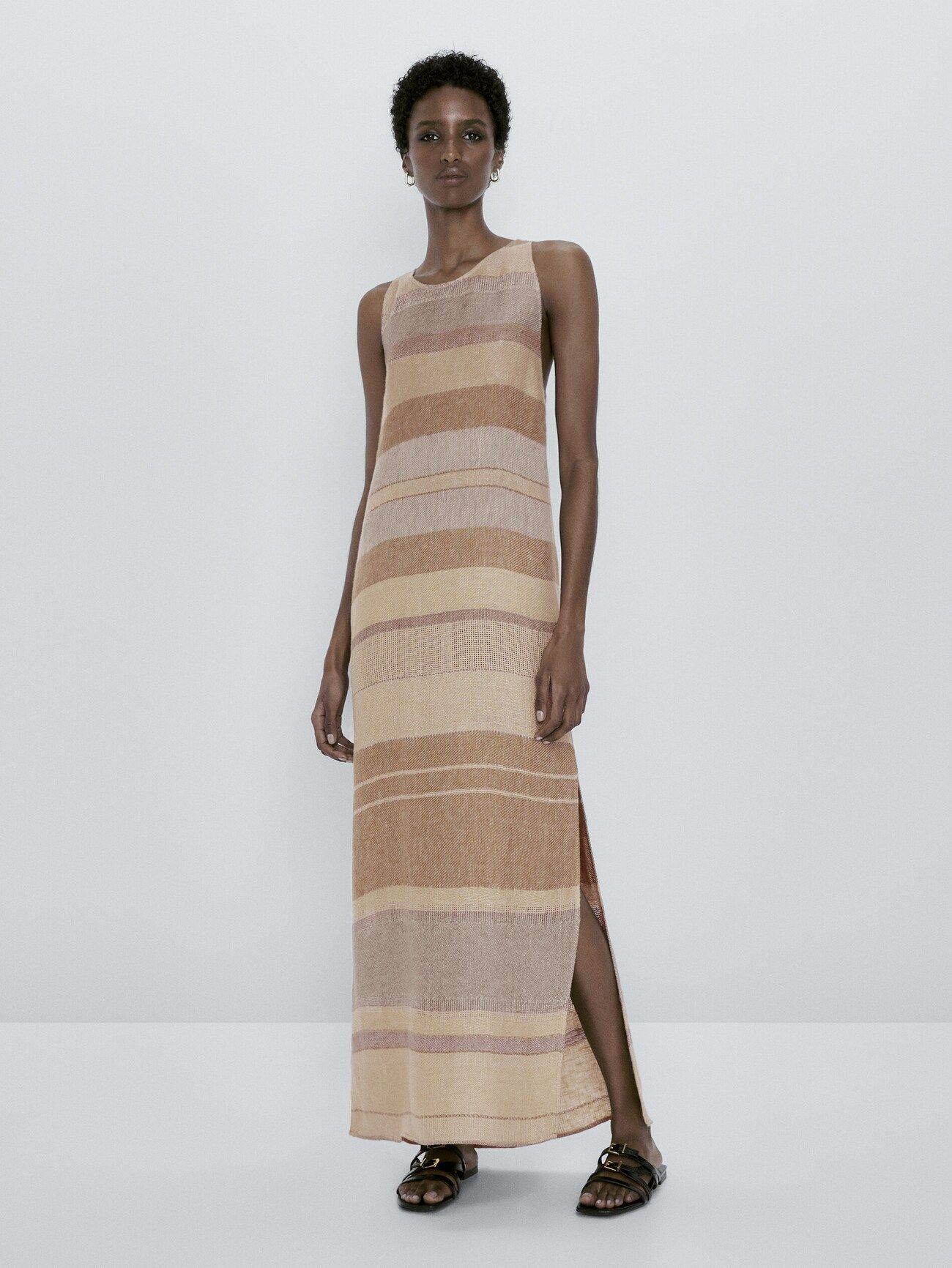 100% linen striped rustic dress | Massimo Dutti (US)