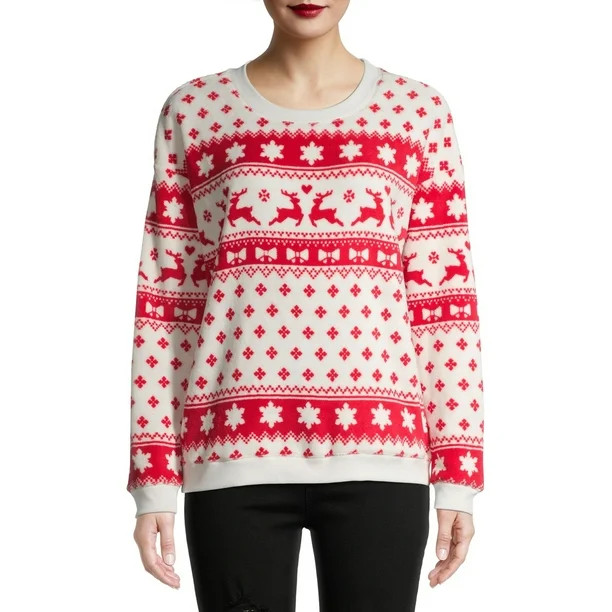 Women's Christmas Plush Crewneck Sweatshirt | Walmart (US)