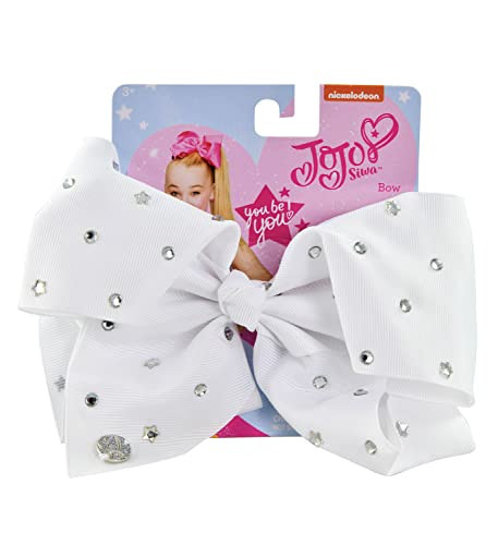 JoJo Siwa 7 Inch White Bow w/Rhinestones Sparkling Stones Metal Pin Barrette Clip On Card Ribbon Hea | Amazon (US)