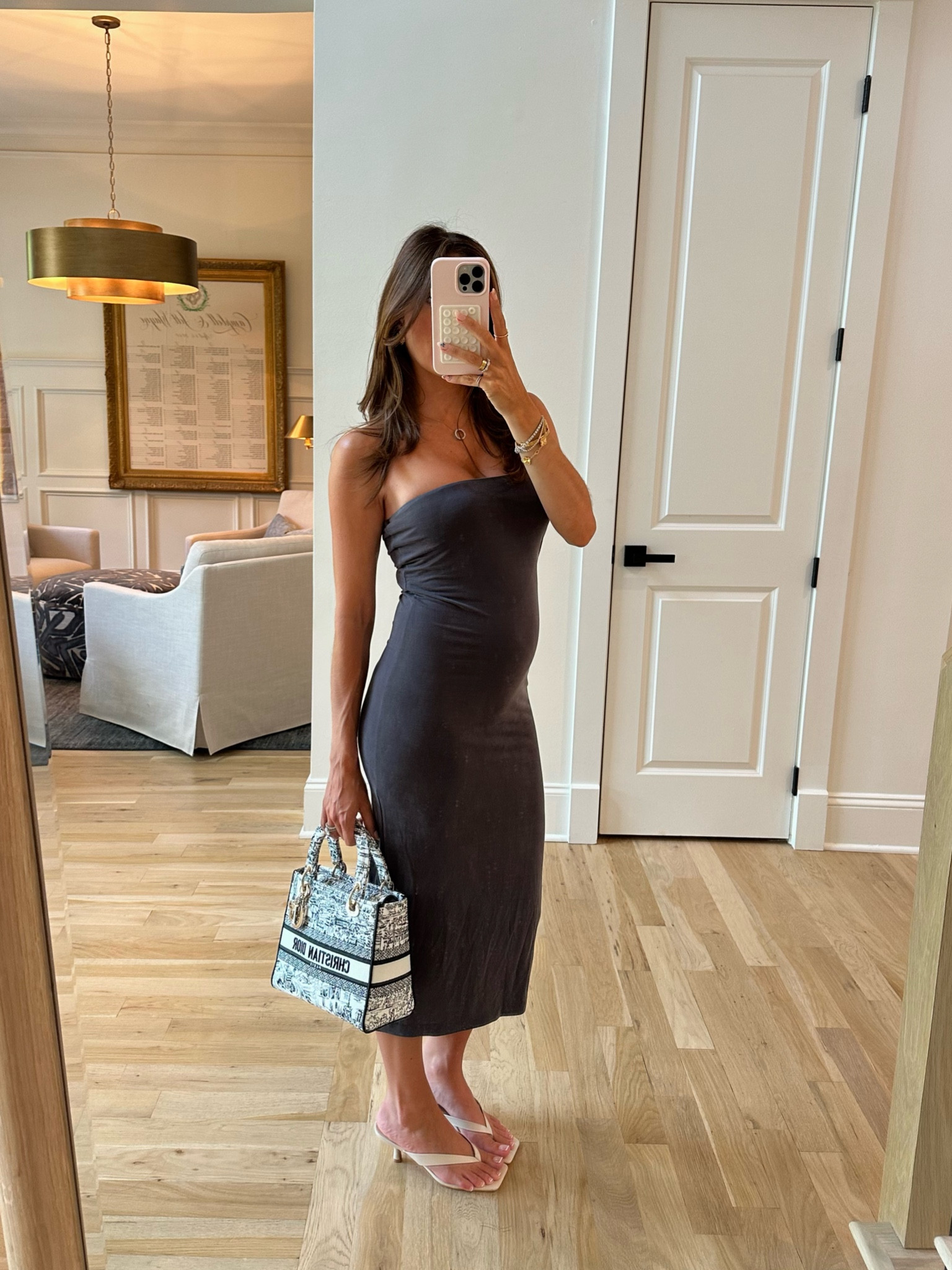 Strapless dress summer dress baby bump midi dress small kitten heels 