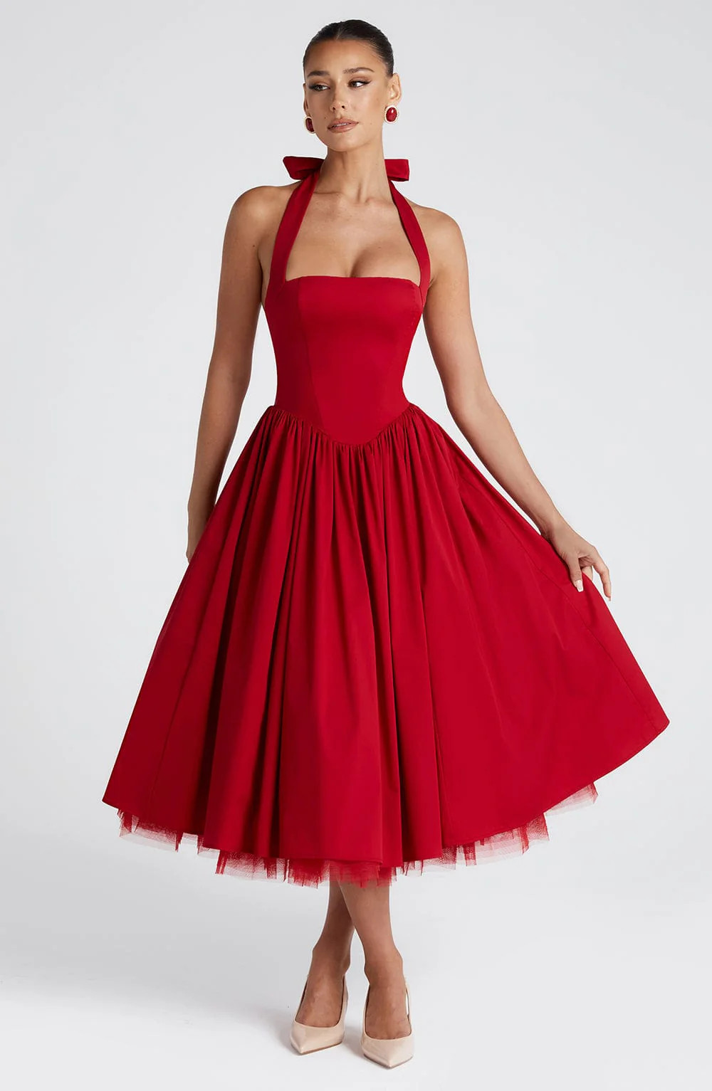 Cressida Midi Dress - Red | Babyboo (global)