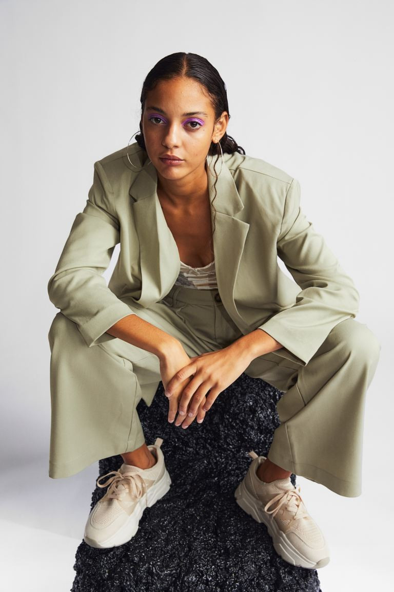 Oversized Twill Jacket - Light khaki green - Ladies | H&M US | H&M (US + CA)