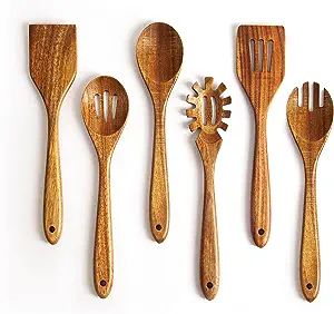 Wooden Spoons for Cooking - 6 Piece Non Stick Wooden Spoon Set - Natural Wood Kitchen Utensils - ... | Amazon (US)