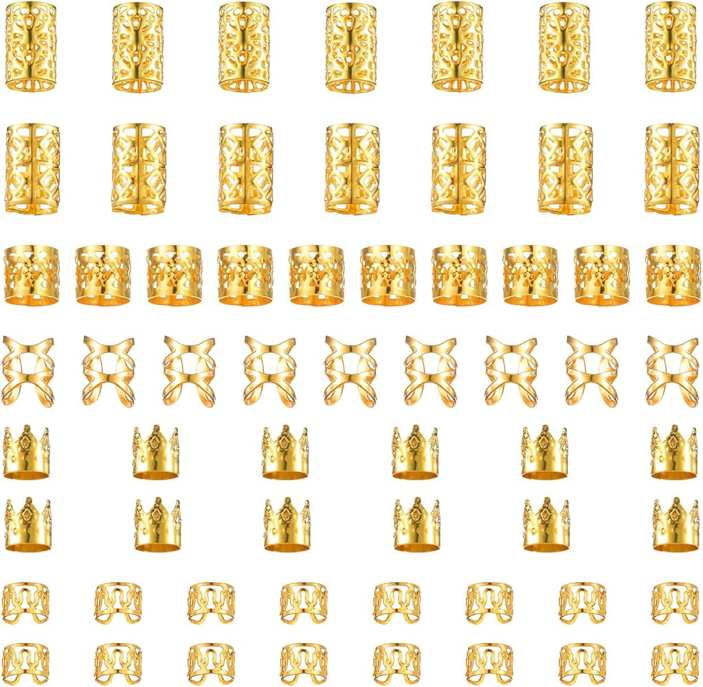 120Pcs Gold Hair Jewelry for Locs, Hair Cuffs for Braids, Hair Clips for Braids, Gold Hair Rings,... | Amazon (US)