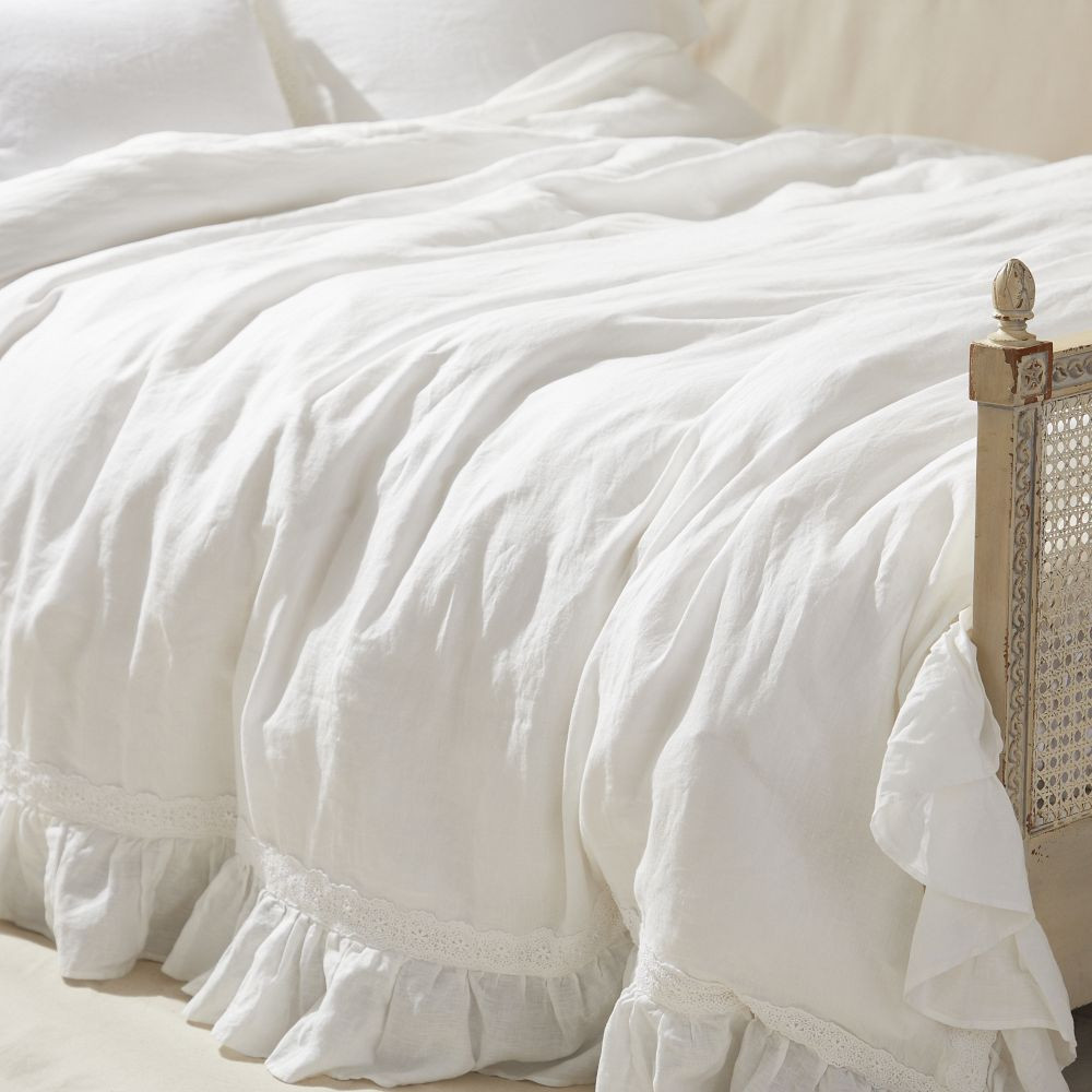 Linen Ruffle Crochet Duvet Cover | GreenRow