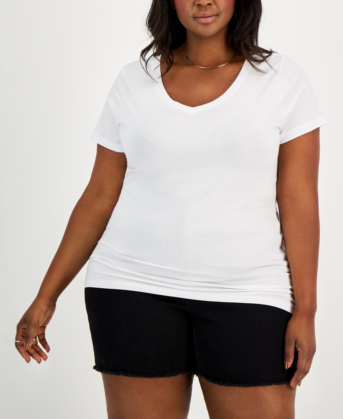 Trendy Plus Size Fitted V-Neck T-Shirt - White | Macy's