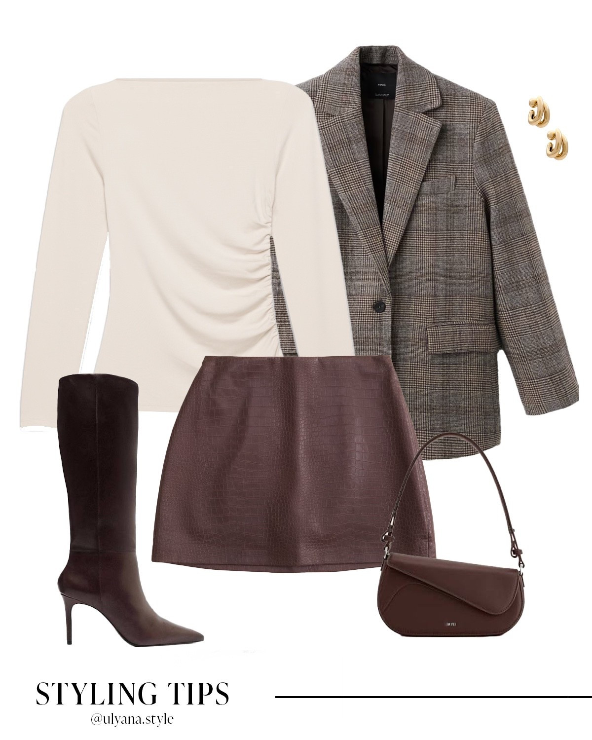 Fall outfit inspo 🍂 Chic neutral look featuring a brown croc mini skirt, white long sleeve top, plaid blazer, brown knee high boots, and a classic shoulder bag. Styled with gold hoop earrings for an elevated touch. Perfect for a fall date night, brunch with friends, or a city day out.

neutral fall outfit | fall outfit ideas | chic fall outfit | brown mini skirt outfit | plaid blazer outfit | fall capsule wardrobe | fall street style | brown boots outfit | knee high boots outfit | casual fall outfit | fall date night outfit | fall brunch outfit | trending fall outfit 2025 | fall tops | basic tops | fall shoes | fall boots | fall bag

#LTKSeasonal #LTKU #LTKSaleAlert #LTKPetite #LTKFindsUnder50 #LTKFindsUnder100 #LTKStyleTip #LTKTravel #LTKShoeCrush #LTKItBag