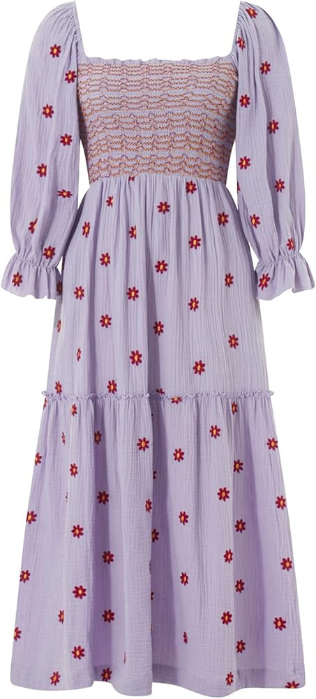 Argeousgor Women 2024 Bohemian Floral Dress Square Neck Ruffle Swing A Line Maxi Dress Long Sleev... | Amazon (US)