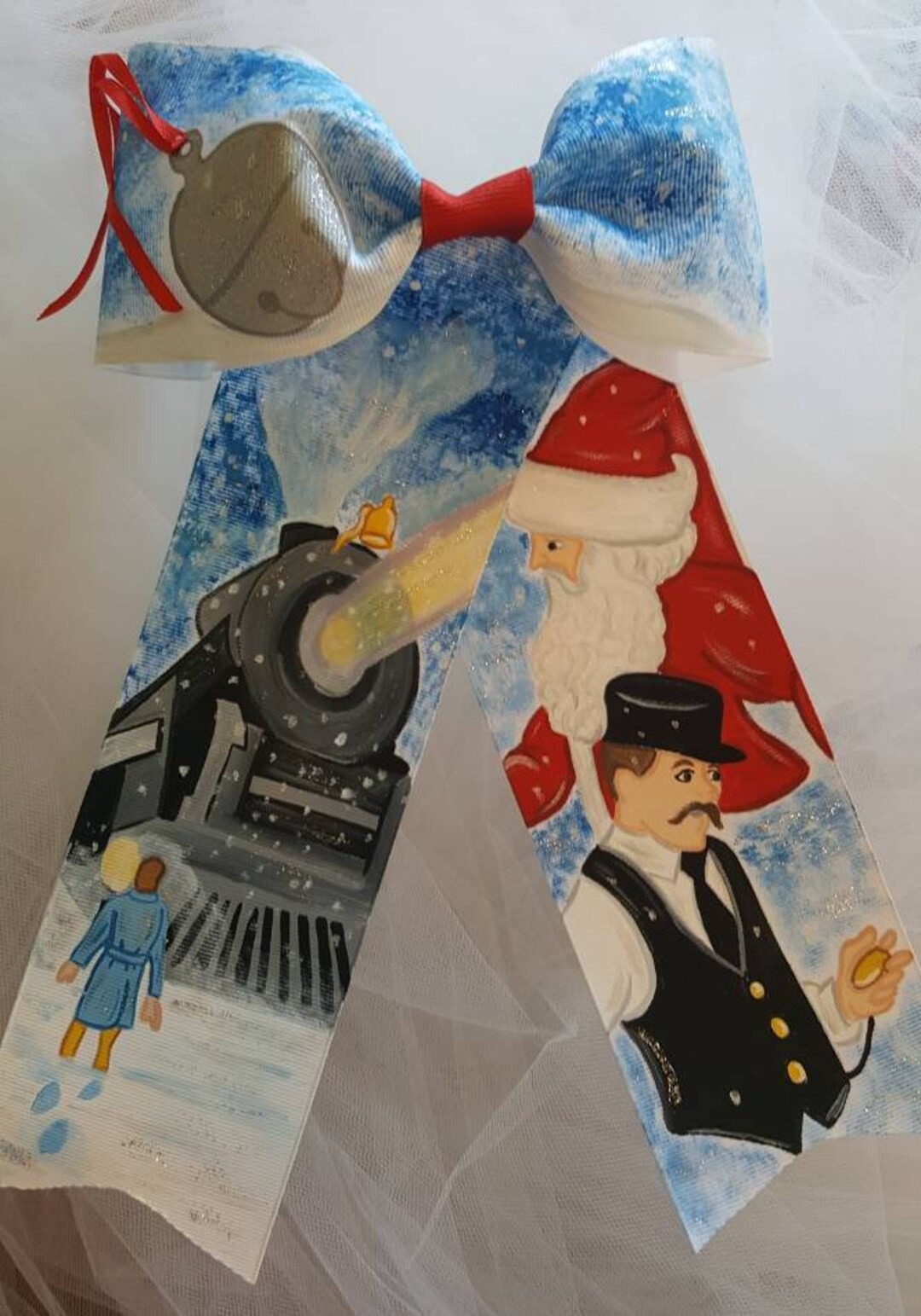 Deluxe Holiday All Aboard Handpainted Hairbow by Hugs and Kisses | Etsy (US)