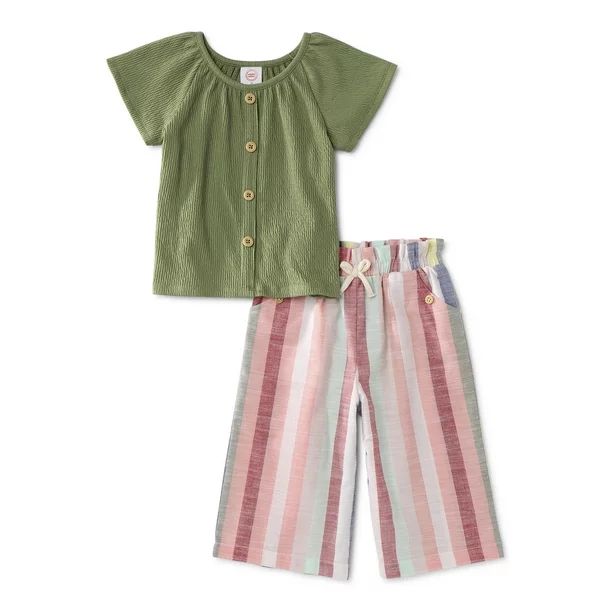 Wonder Nation - Wonder Nation Baby Toddler Girl Short Sleeve Top & Wide Leg Pants, 2pc Outfit Set... | Walmart (US)