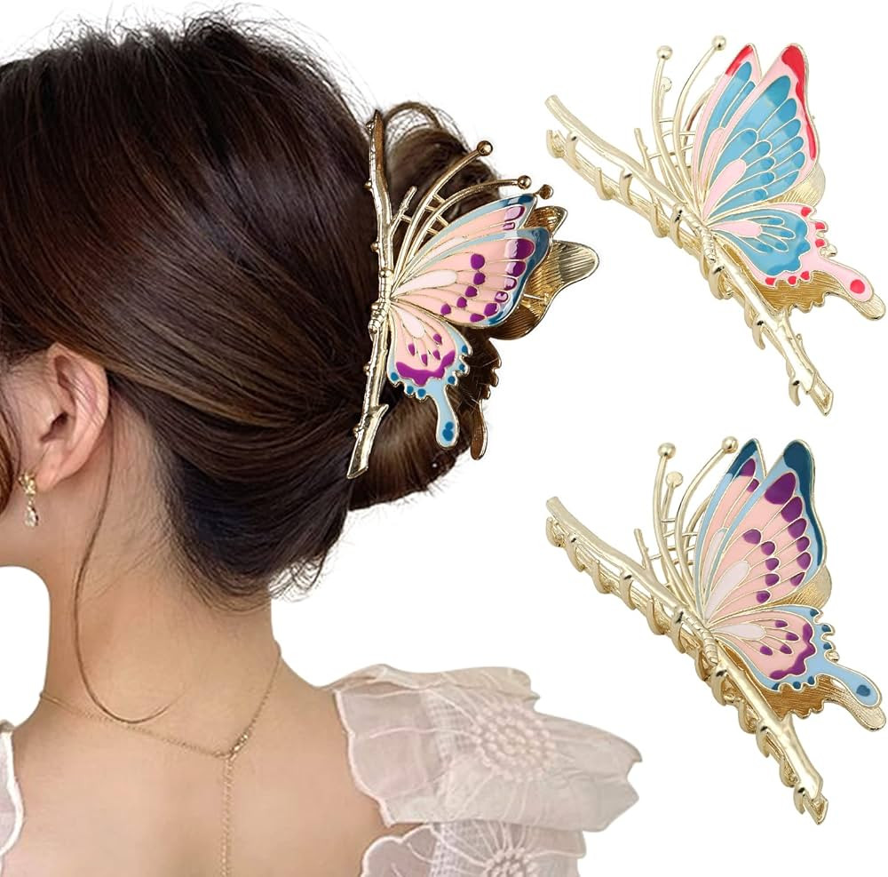 Aolemy 2Pcs Butterfly Hair Clips for Women- Large Metal Hair Clips Non-Slip Strong Butterfly Hair... | Amazon (US)