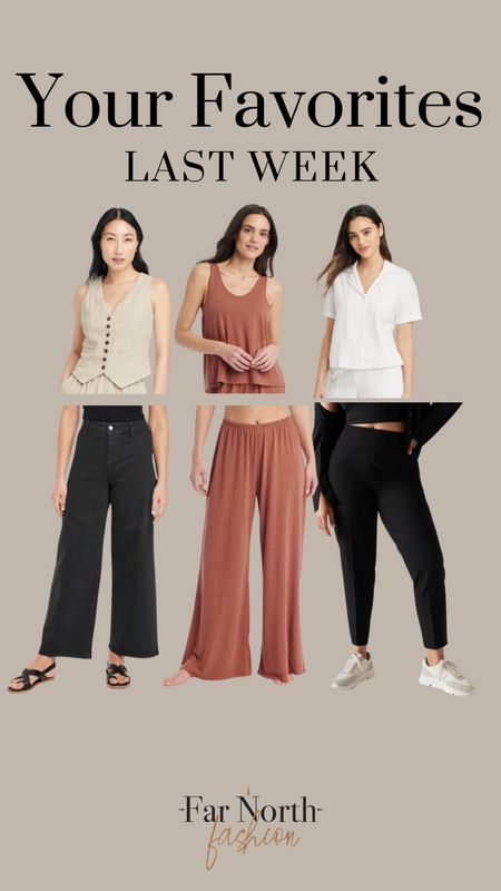 Lady week’s best sellers:
1. Target pj set 
2. Universal Thread wide leg ankle jeans
3. A New Day vest
4. Athleta Endless High Rise pant
5. A New Day linen shirt
