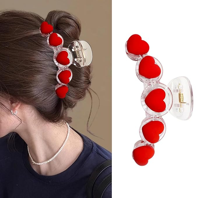 Heart Hair Clips Valentines Hair Accessories Red Heart Hair Claw Clips Non Slip Transparent Hair ... | Amazon (US)