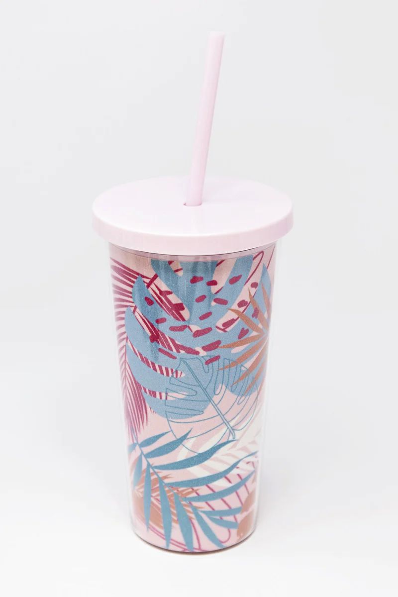 Poolside Diva Leaf Print Tumbler Cup 24oz FINAL SALE | The Pink Lily Boutique