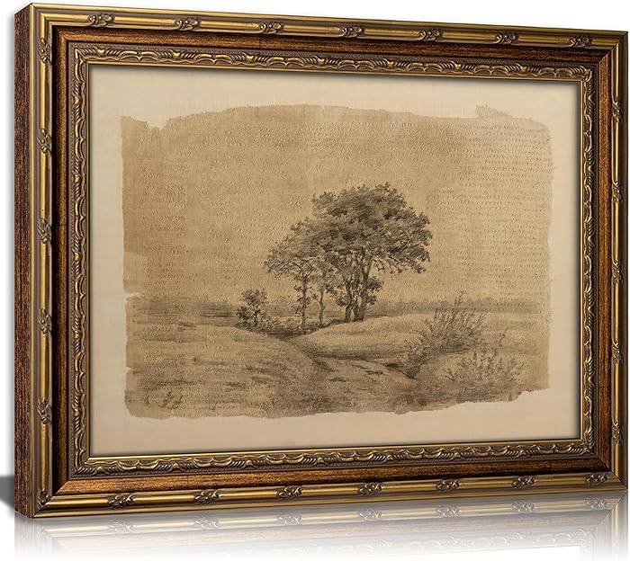 Vintage Gold Framed Sepia Country Landscape Sketch Wall Art, Rustic Tree Grove Canvas Prints, Ant... | Amazon (US)