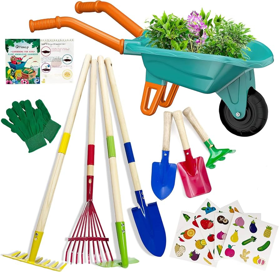 Kids Gardening Tools Outdoor Toys Set Backyard Play with Wheelbarrow Educational STEM Learning Pr... | Amazon (US)