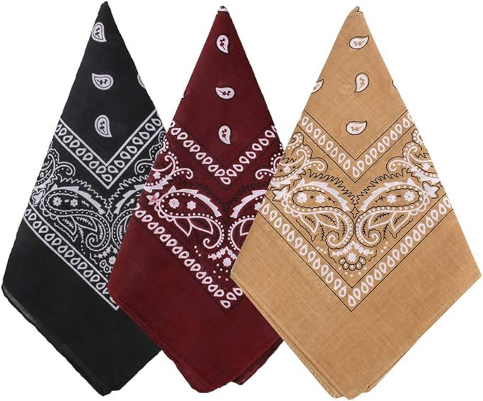3 Pack 100% Cotton Paisley Pattern Bandanas Face Mask Square Scarf Headwear | Amazon (US)