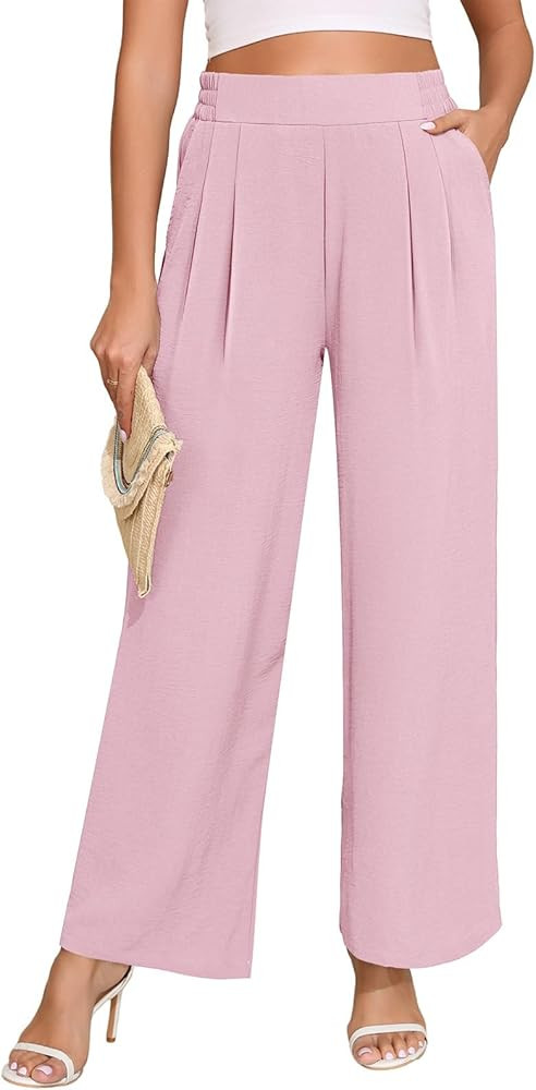 Askyes Women's Wide Leg Lounge Pants with Pockets Lightweight High Waisted Loose Trousers Work Ca... | Amazon (US)