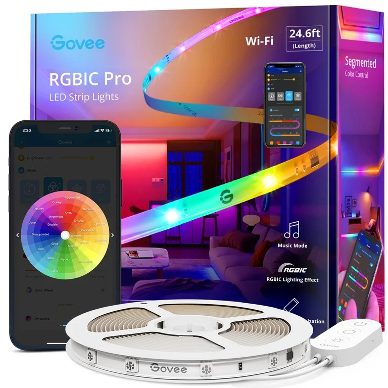 Govee 24.6ft Wi-Fi RGBIC Led Strip Light for Bedroom, Living Room, Kitchen Decoration, 16 Million... | Walmart (US)