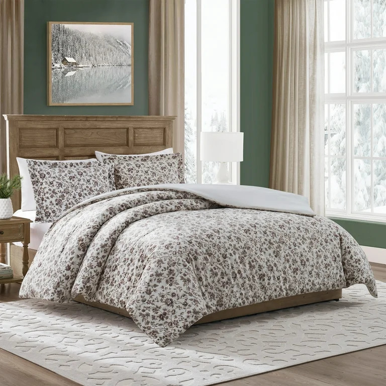 My Texas House Stacy 3-Piece Ivory Floral Printed Velvet Comforter Set, King - Walmart.com | Walmart (US)