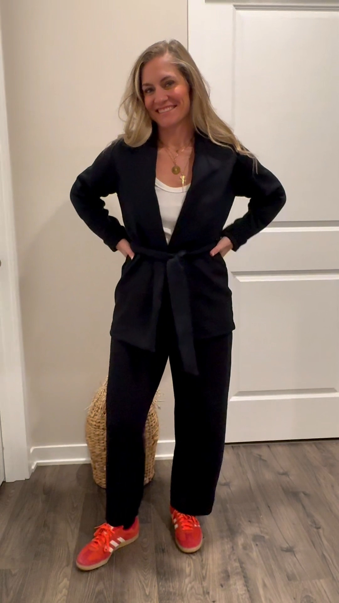 Just love an all black outfit with a pop of color. Plus @Spanx airessentials line is literally the most luxurious athleisure wear I’ve ever worn!!

Pants: small
Cardigan: xsmall
Tank: small
Shoes: little girls 5.5 and I’m normally a size 7 women’s  

#LTKOver40 #LTKWorkwear #LTKPetite