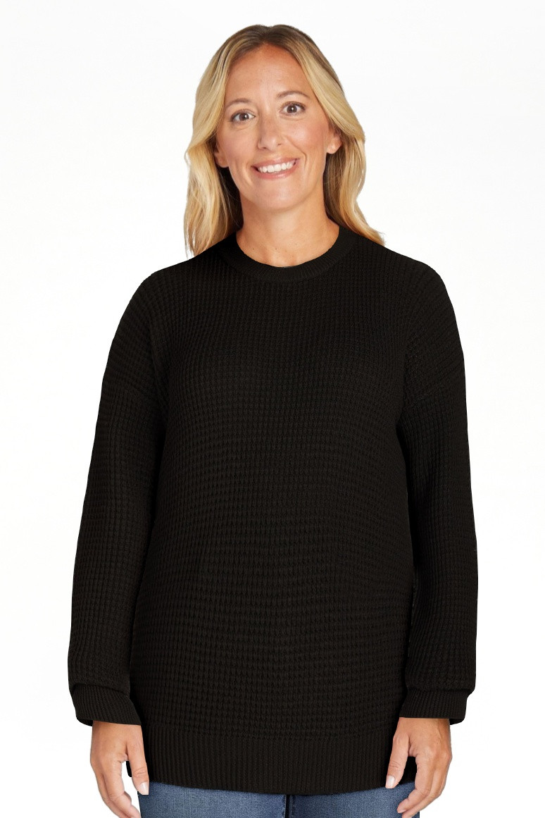 Time and Tru Women's and Women's Plus Waffle Stitch Sweater with Long Sleeves, Midweight, Sizes X... | Walmart (US)