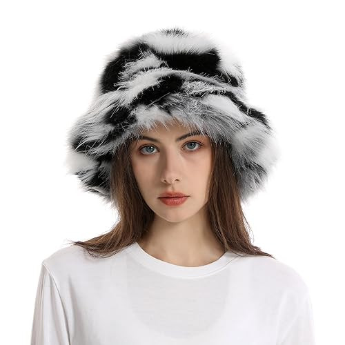Colorful Fuzzy Faux Fur Bucket Hat, Men Women Furry Camo Party Halloween Christmas Party Night Club Bucket Hat Cloche Hats Windproof Warm Travel Driving Camping Fisherman Cap Headwear | Amazon (US)