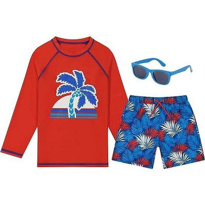 Boys Swim Set with Long Sleeve Rash Guard, Swim Shorts, and Sunglasses, Kids Ages 7-8 | Target