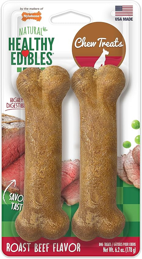 Nylabone Healthy Edibles Natural Dog Chews Long Lasting Roast Beef Flavor Treats for Dogs, Medium... | Amazon (US)