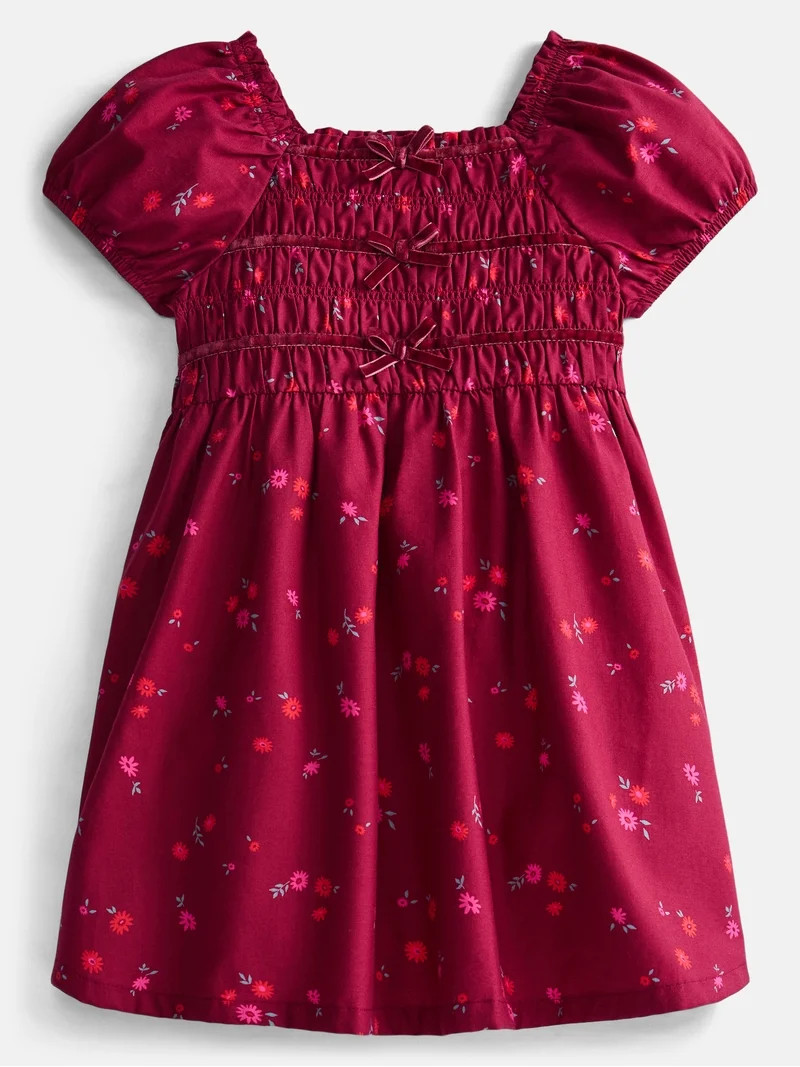 Wonder Nation Toddler Girls Smocked Dress with Puff Sleeves, Sizes 12M-5T | Walmart (US)