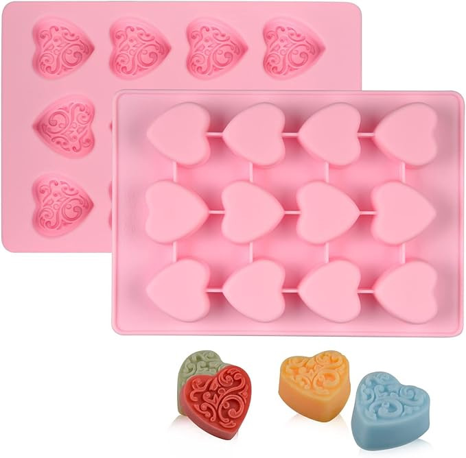 Heart-Shaped Chocolate Molds Silicone - Set of 2 Non-Stick Candy Heart Molds Silicone, Food Grade... | Amazon (US)