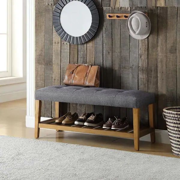 Porch & Den Roswell Tufted Fabric Bench - Overstock - 20470337 | Bed Bath & Beyond