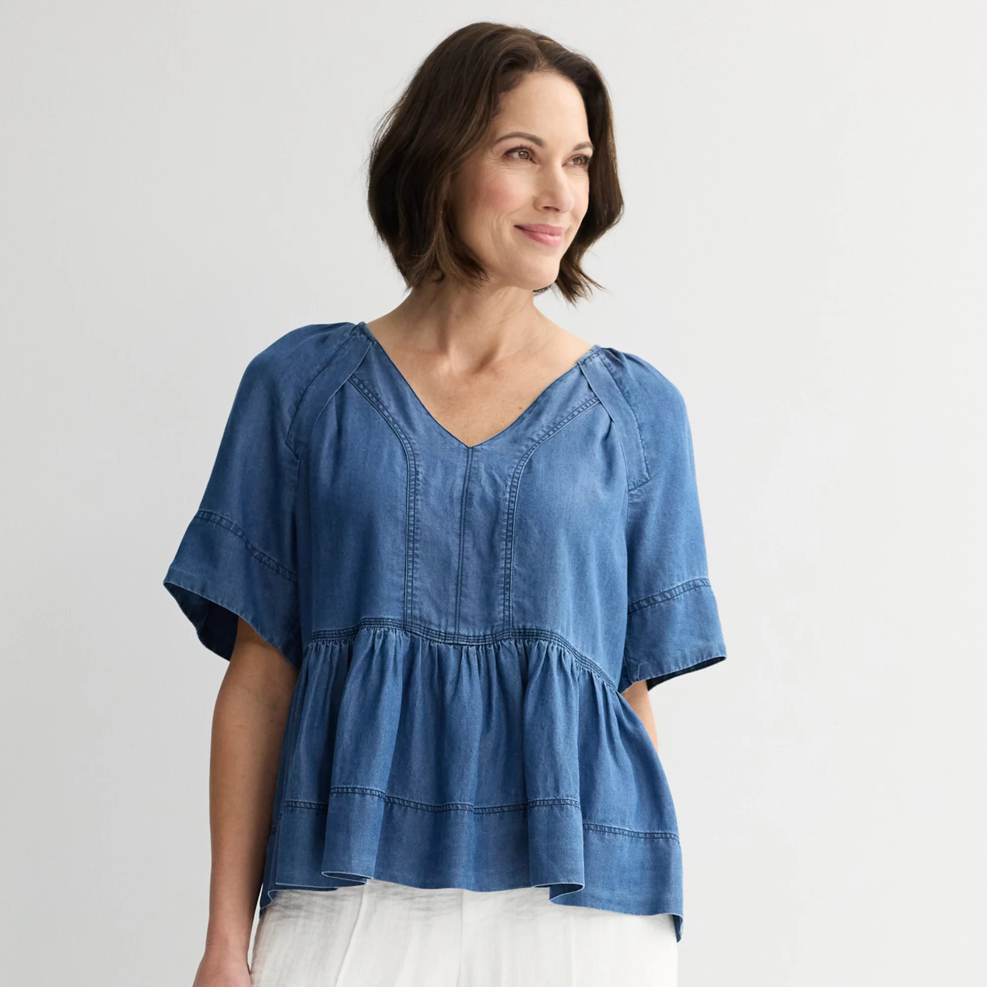 Women's Farmers Market Soft Denim V-Neck Top | Kohl's