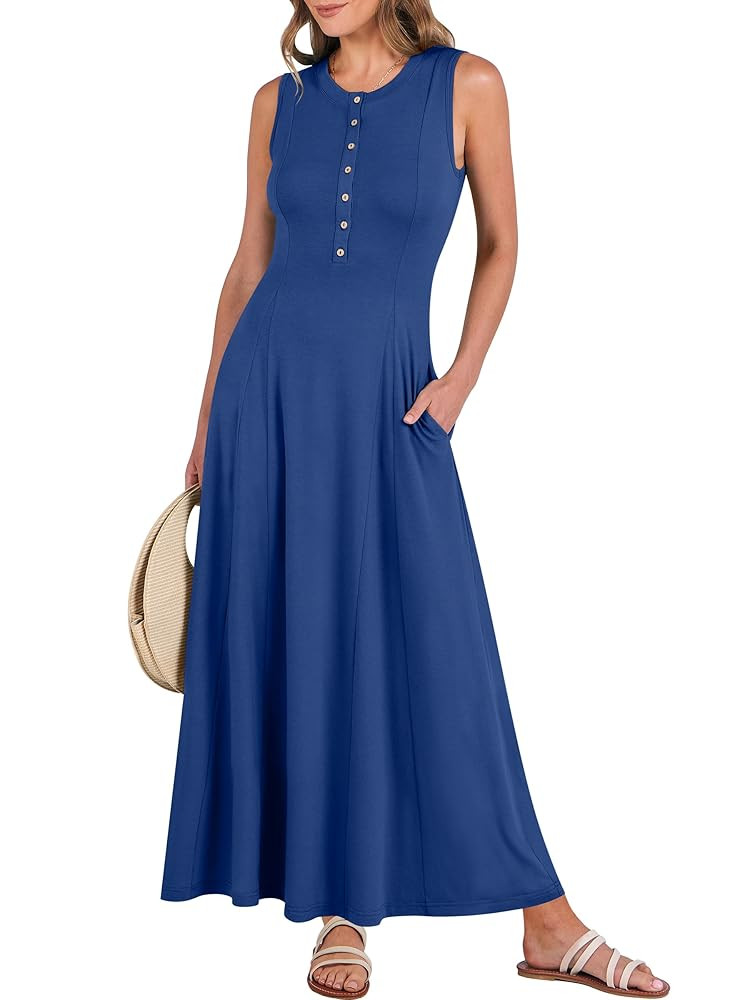 ANRABESS Women Summer Casual Sleeveless Maxi Sundress Button Fit & Flare A-Line Flowy Long Dresse... | Amazon (US)
