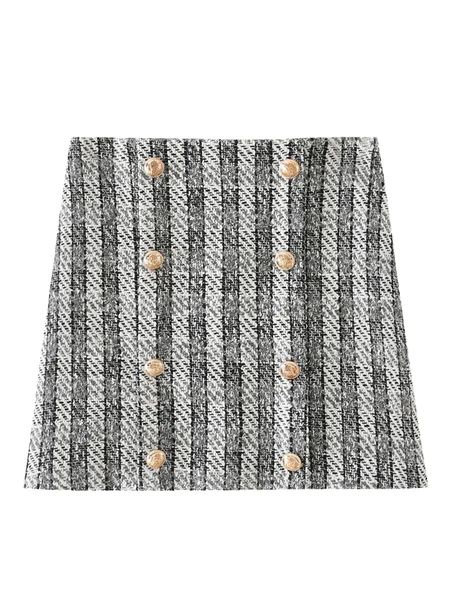 'Reign' Buttoned Tweed Plaid Mini Skirt | Goodnight Macaroon