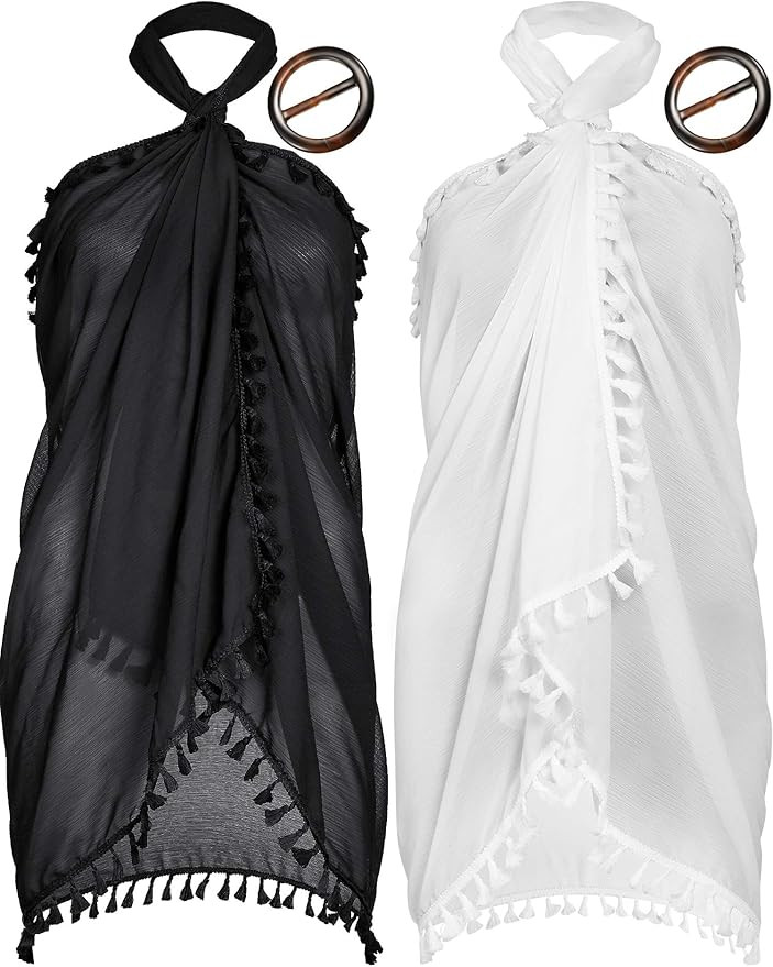Beach Sarong Beach Wrap Swimsuits Wraps Beach Cover up Short Skirt Swimwear with Tassels | Amazon (US)