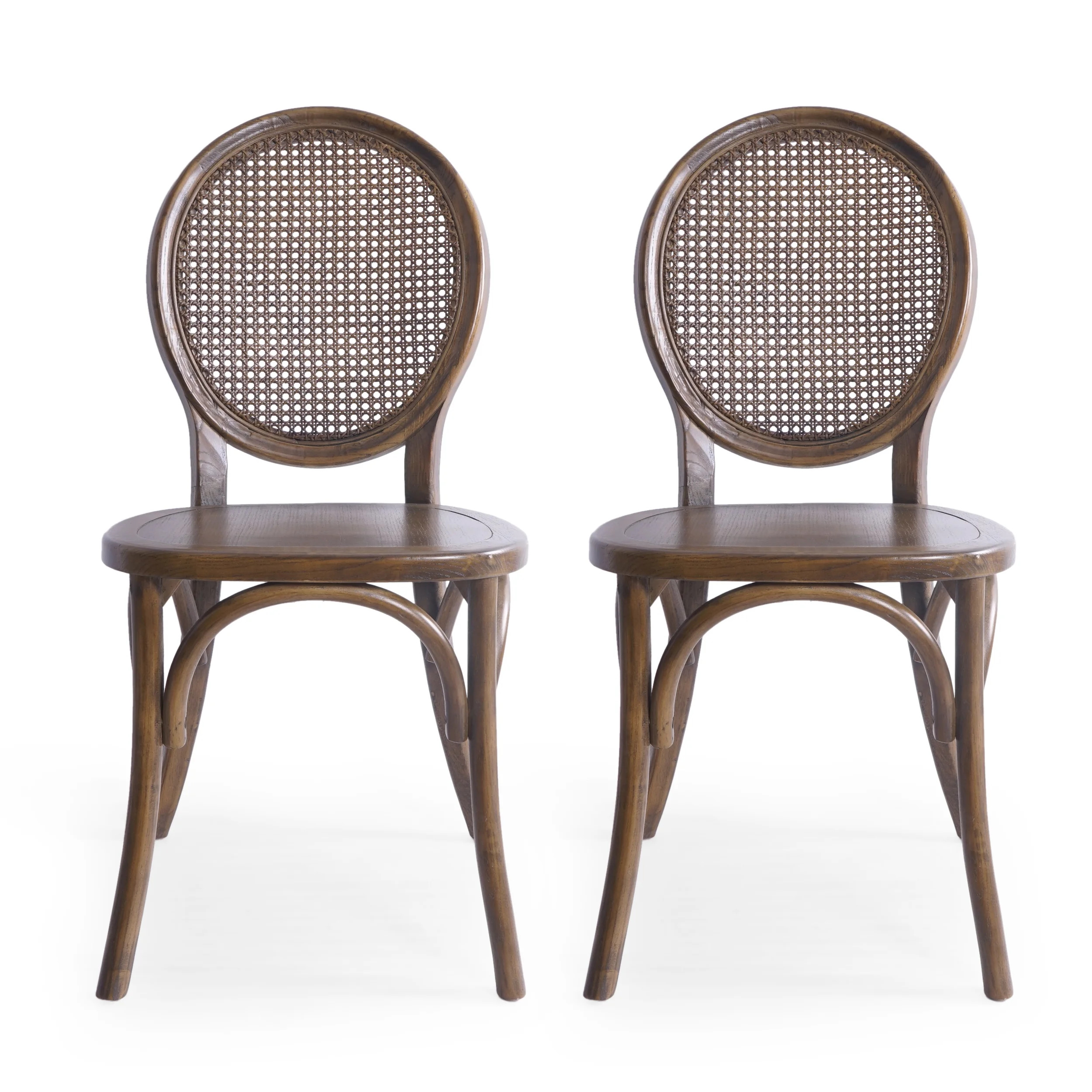 Ruhan Elm Wood and Rattan Dining Chair (Set of 2), Brown - Walmart.com | Walmart (US)