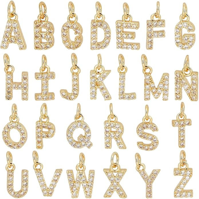 SUNNYCLUE 1 Box 26Pcs Real 18K Gold Plated Rhinestone Letter Charms Gold Alphabet Charms Bulk Gol... | Amazon (US)