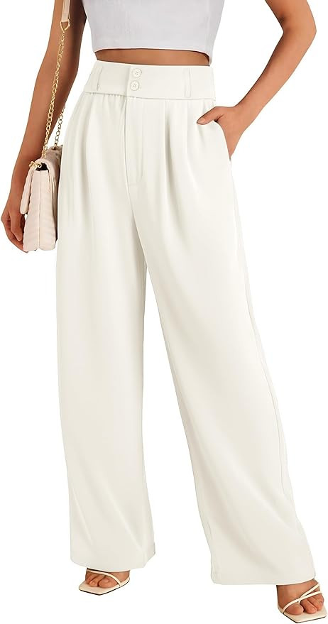 Women High Waist Wide Leg Dress Pants Pleated Front Wide Waistband Elastic Work Casual Long Trous... | Amazon (US)