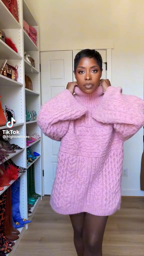 ##OOTD #Winterfashion #casualbutextra #outfitinspo Raw Cable-knit Sweater in pink is by Nanushka 

#LTKfit #LTKSeasonal #LTKstyletip